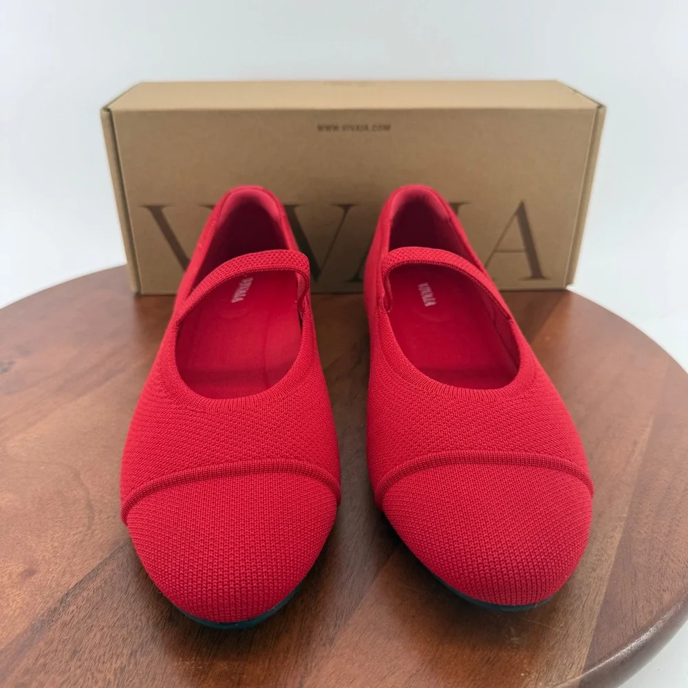 VIVAIA Tamia Mary Jane Ballet Ruby Red Knit Sustainable Cap Toe Flat Women 10